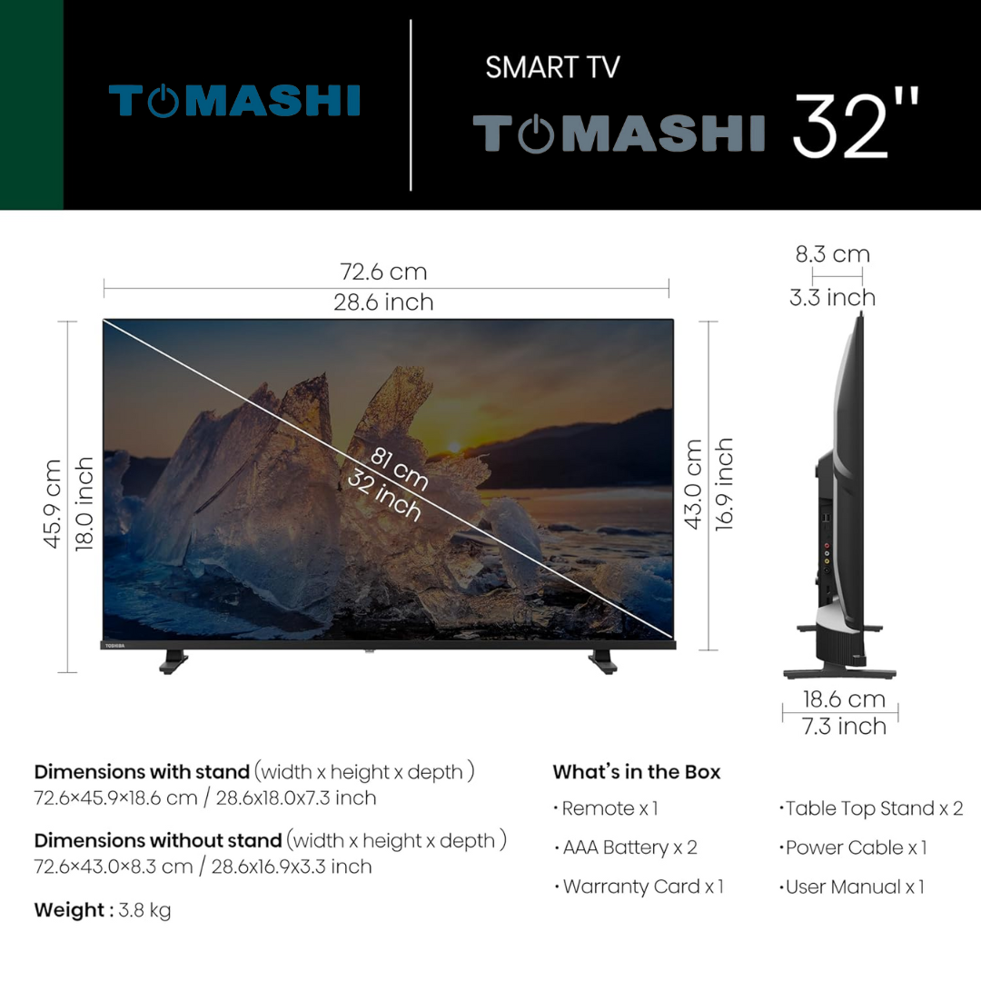 Tomashi 80 cm (32 inches)  HD Ready Smart LED TV (2 year Warranty)